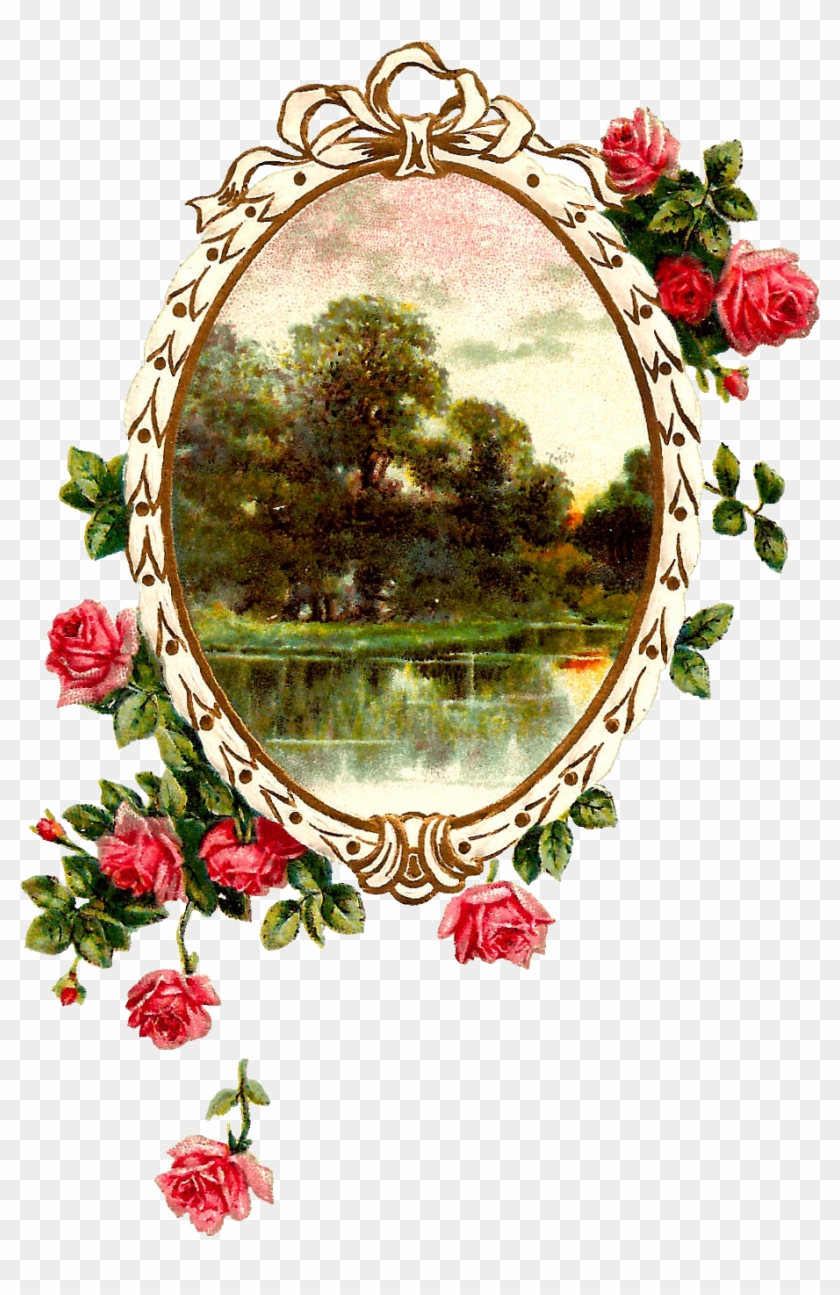 Free Digital Printable Label And Pink Rose Flower Frame - Frame Flower Vintage Png #827676
