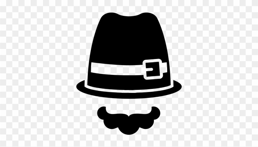 Buckled Fedora Hat And Curly Moustache Vector - Moustache #828121