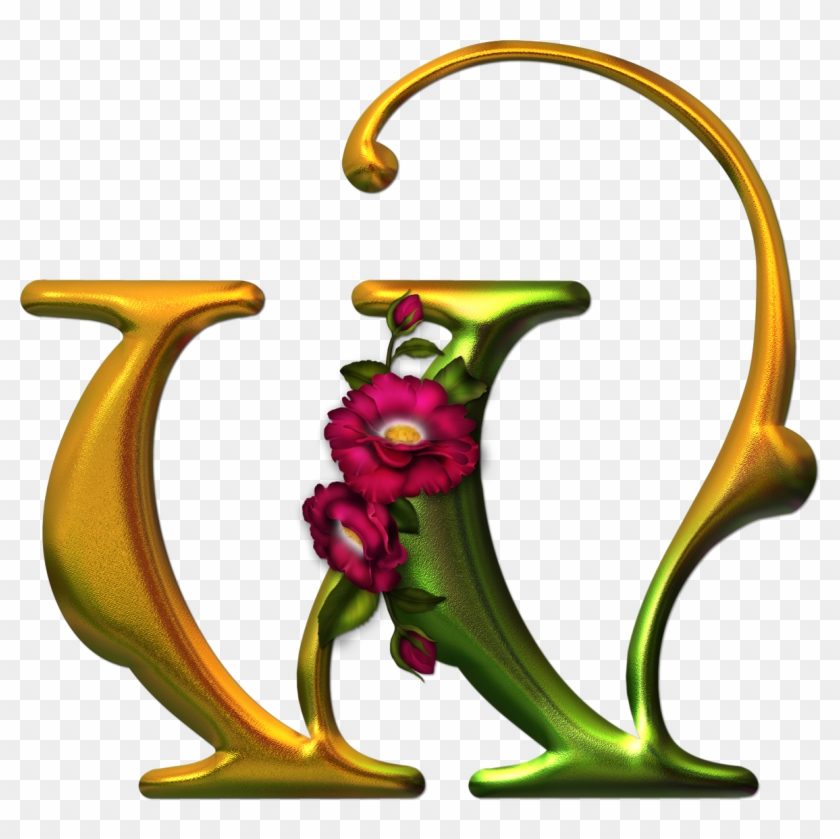 Alfabeto Dorado Con Flores Rosas - Alfabeto Dorado Con Flores Rosas #828571