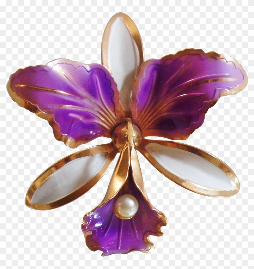 Vintage Purple Orchid Brooch - Brooch #830041