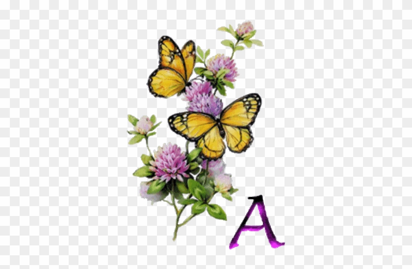 Alphabet Papillons Et Fleurs - Честит Имен Ден Гиф #830517