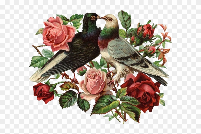 Clip Art Of Victorian Die Cut Sentimental Illustration - Love Birds Necklace, Vintage Cabochont Pendant,fashion #831679