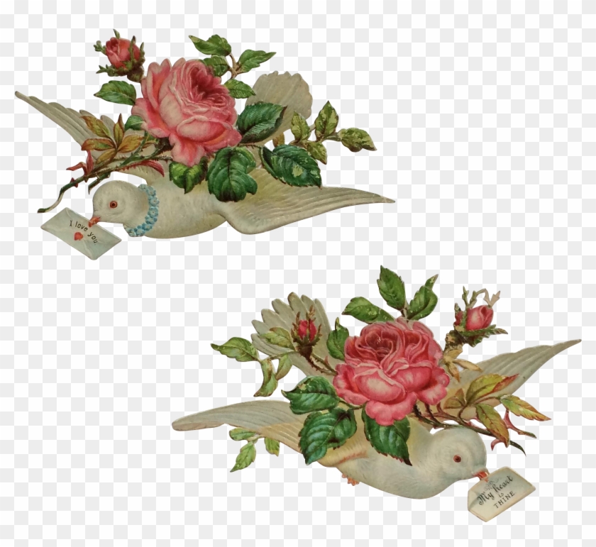 Two Valentine's Love Birds- Die Cut Scrap - Garden Roses #831708