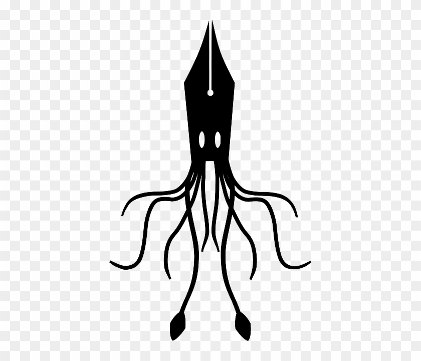 Squid, Fountain, Ink, Pen, Silhouette, Abstract, Animal - Fountain Pen Squid #831791