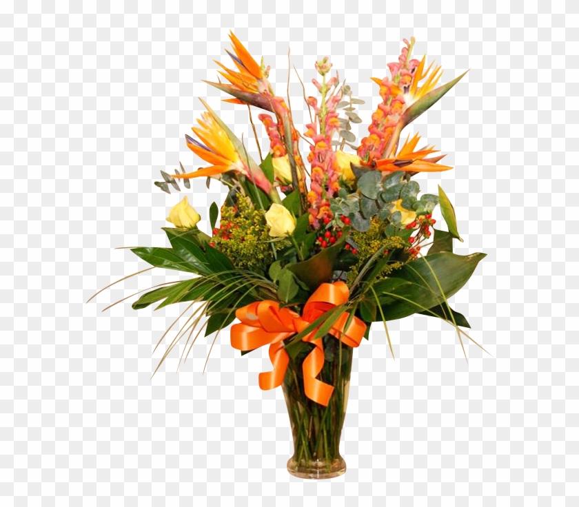 Vase Arrangement Tropical Mix And Rose - Bird Of Paradise #831854