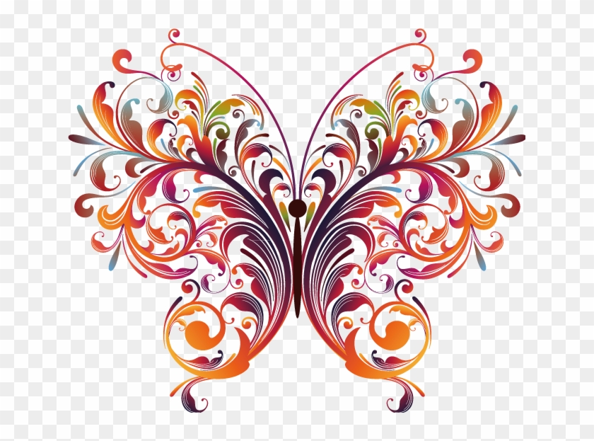 Butterfly Drawing Art Clip Art - Floral Butterfly Design Vector #832210