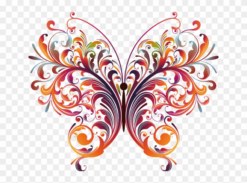 Butterfly Drawing Art Clip Art - Floral Butterfly Design Vector #832210