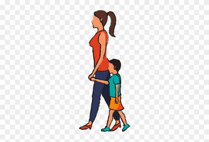 Mom And Son Walking People Character - Vector Graphics #832214