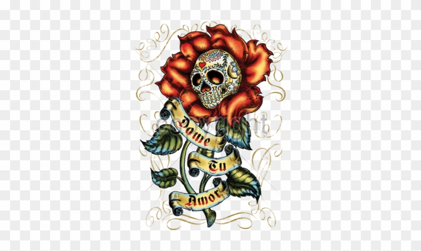 Dame Tu Amor Skull With Rose - Illustration #832399