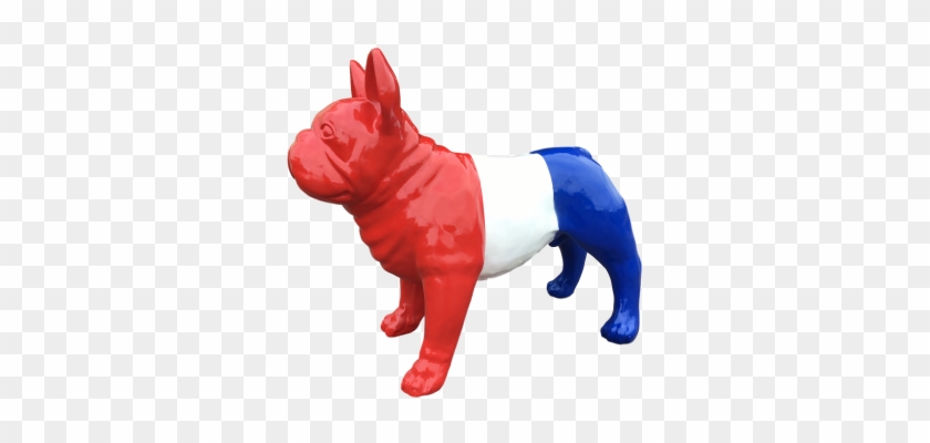 Superbe Statue Sculpture Chien Bouledogue Francais - Chien Bleu Blanc Rouge #833197