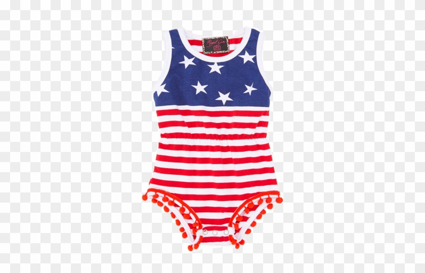 Red & Blue Stars & Stripes Pom-pom Romper - Red #834118