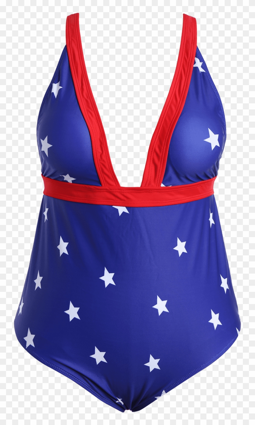 Plus Size Plunge Stars American Flag One Piece Patriotic - Maillot #834149