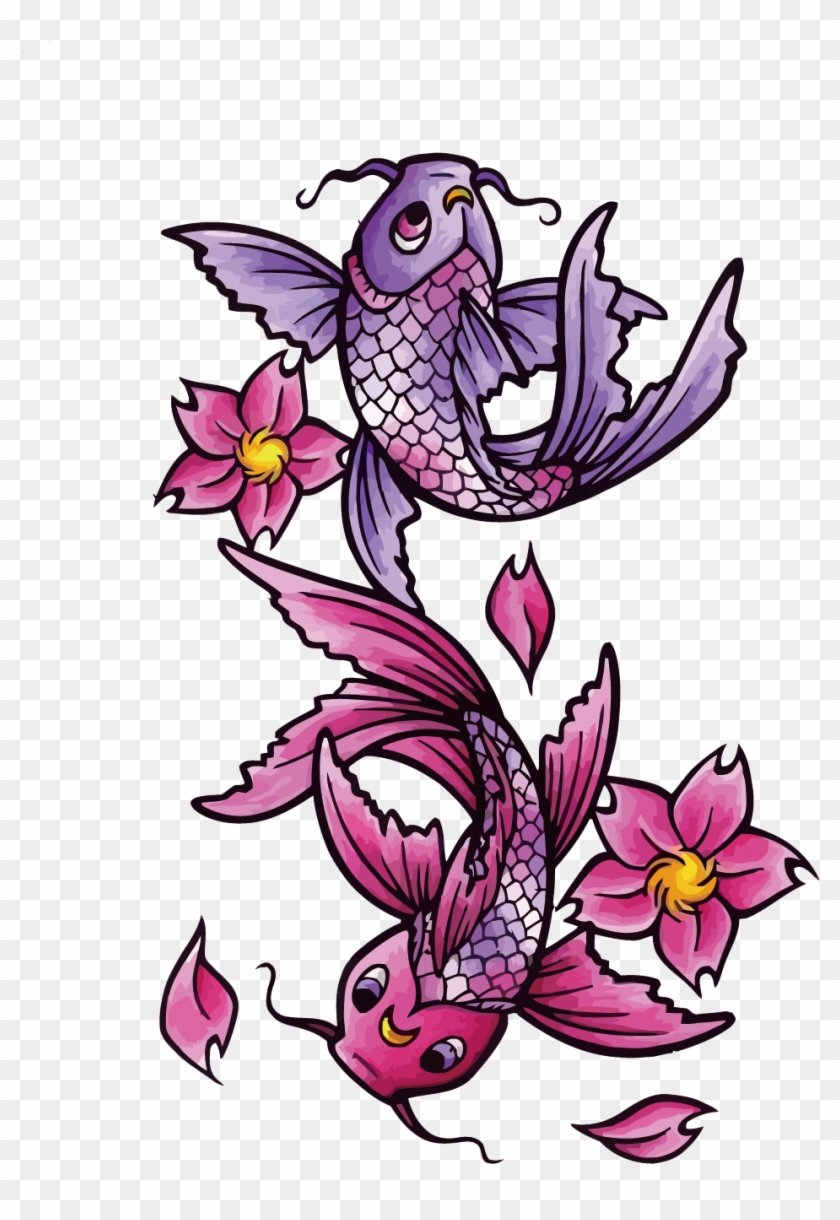 Black And Grey Koi With Flowers Tattoo Design By KimElizondo