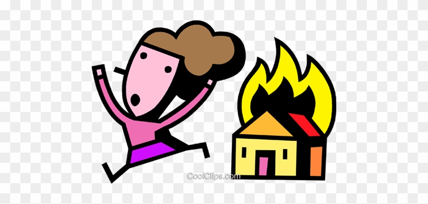 Woman Running From House On Fire Royalty Free Vector - House On Fire Clip Art #837076