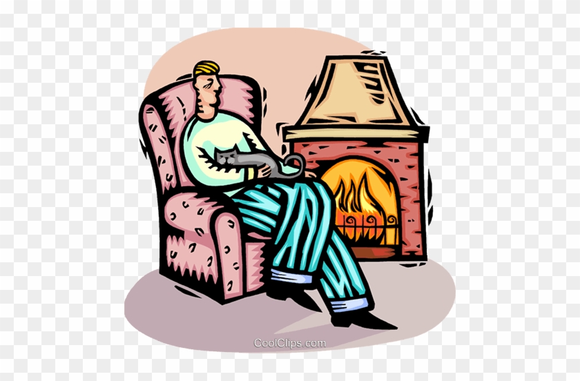 Man Sitting By The Fire Royalty Free Vector Clip Art - Sitting By The Fire Clipart #837109