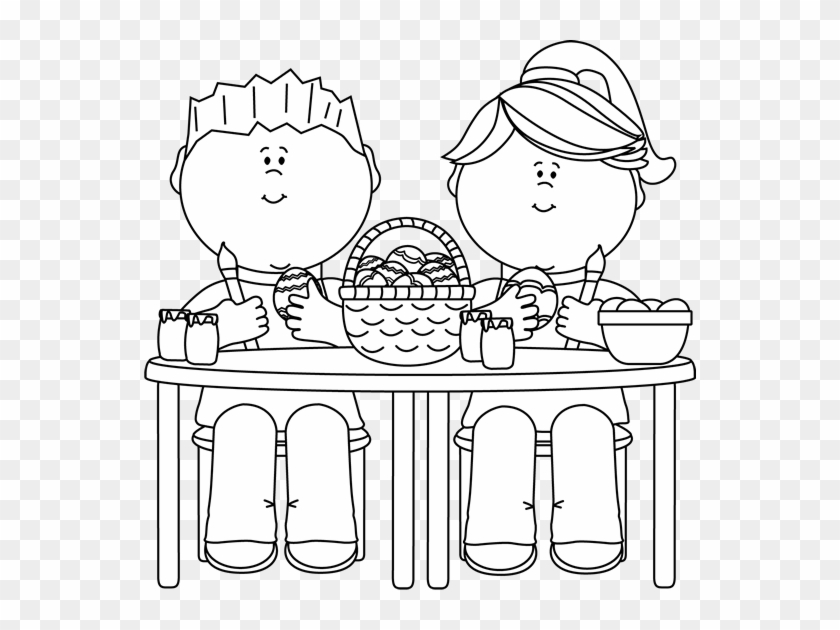 Black And White Kids Painting Easter Eggs - Easter Eggs Painting Clipart Black And White #837244