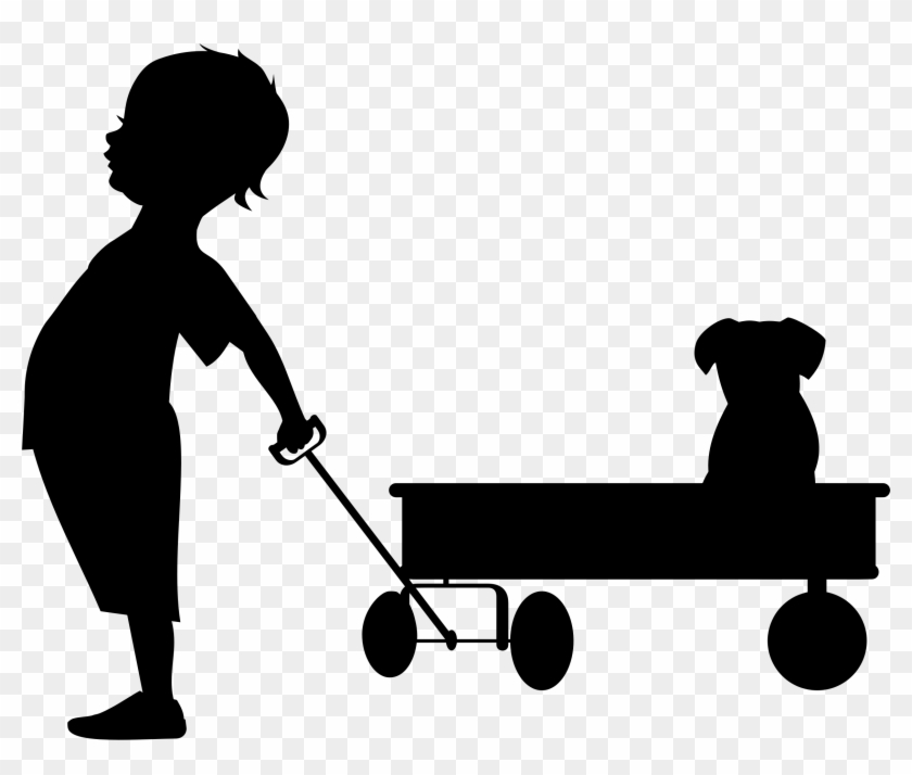 Clipart Child Pulling Wagon Silhouette In Kid - Child Pulling Wagon Silhouette #837279