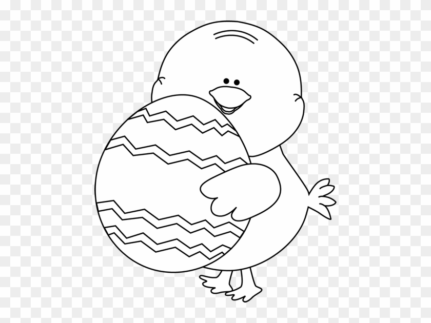 Black And White Chick Carrying Easter Egg - Free Easter Clip Art Black And White #837296