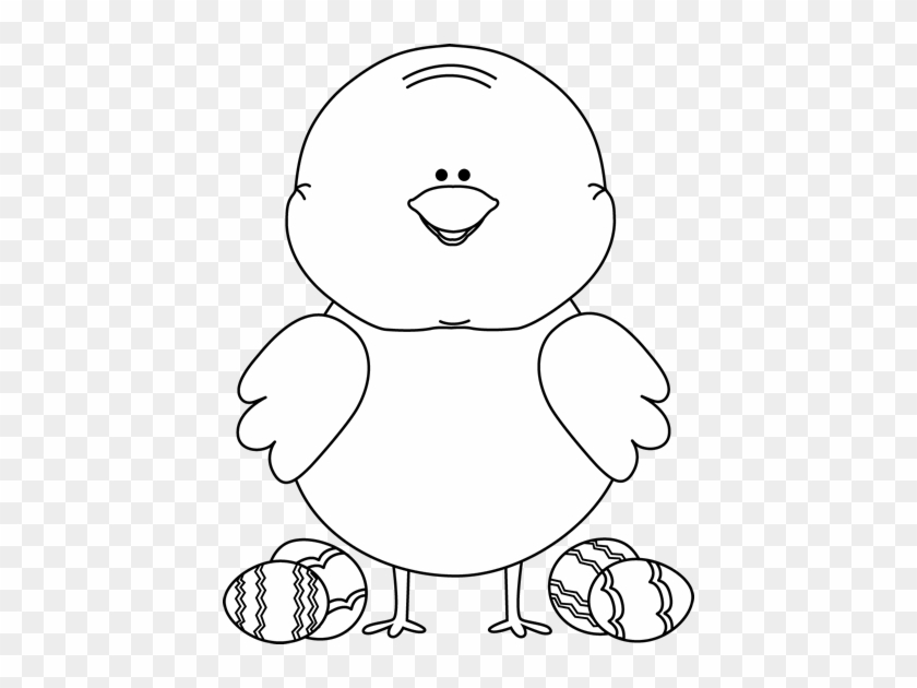 Black And White Easter Chick With Easter Eggs - Cartoon #837297