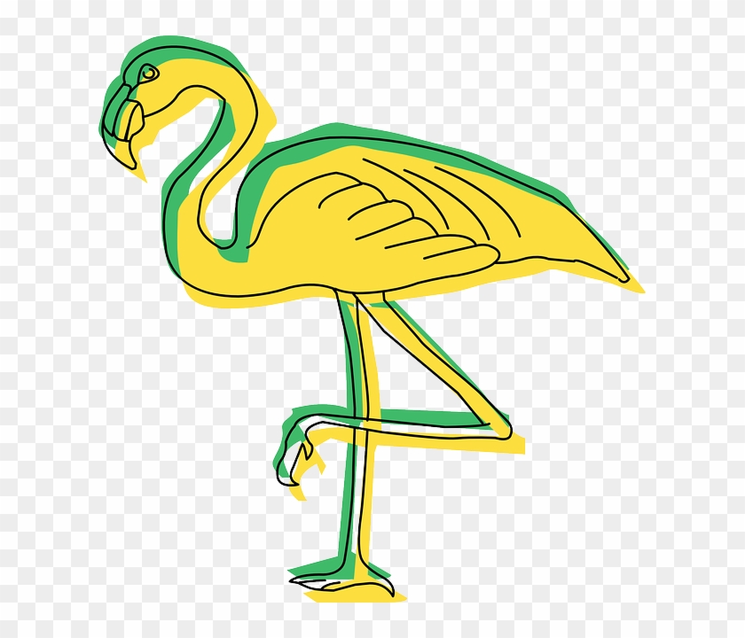 Yellow, Bird, Wings, Art, Flamingo, Long, Animal - Fenicottero Verde #838061