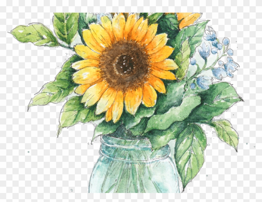 Ftestickers Watercolor Sunflower Masonjar - Sunflower Vase Png #838805