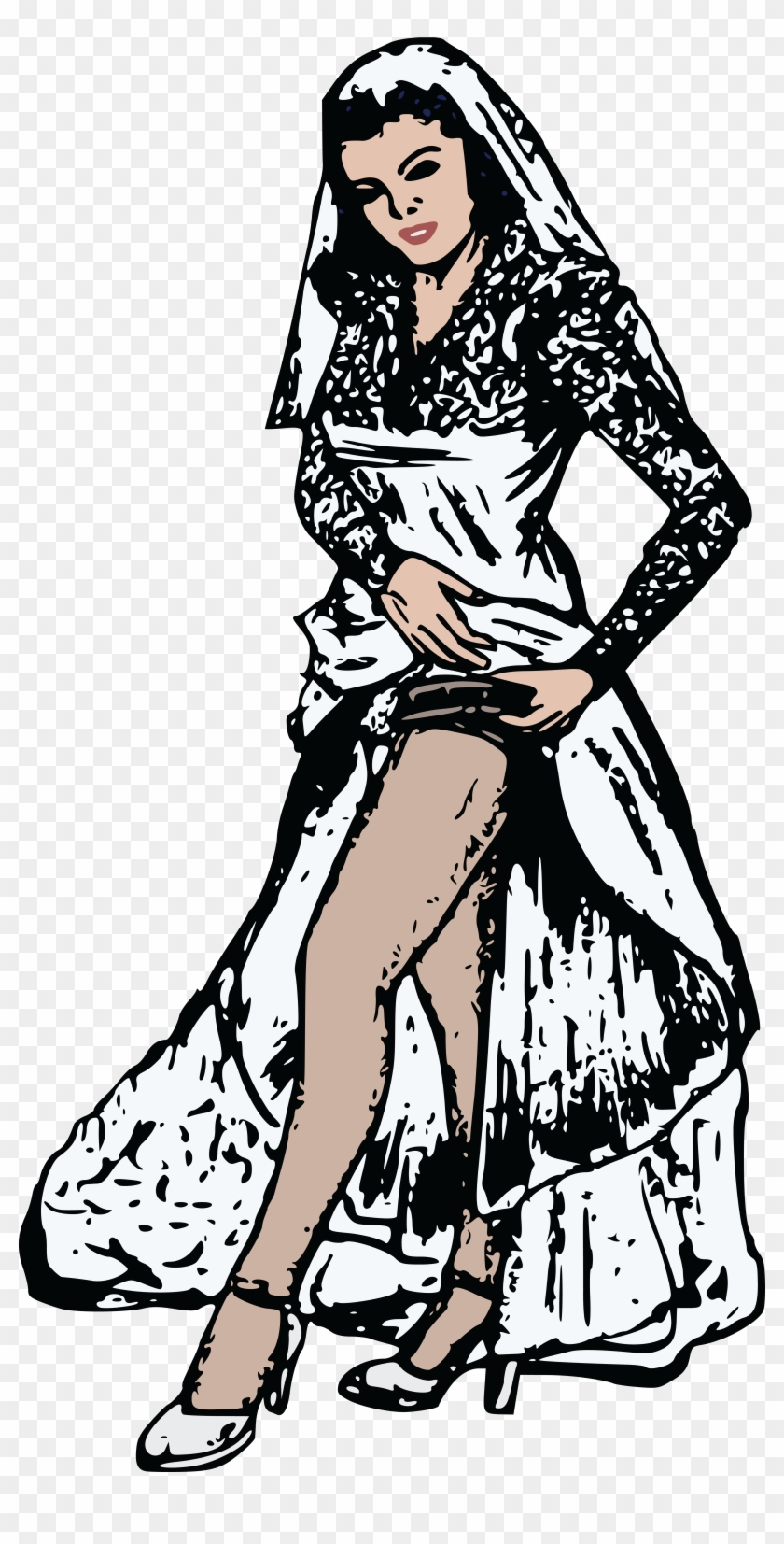 Free Clipart Of A Retro Bride Showing Her Garter Belt - Garter #839617
