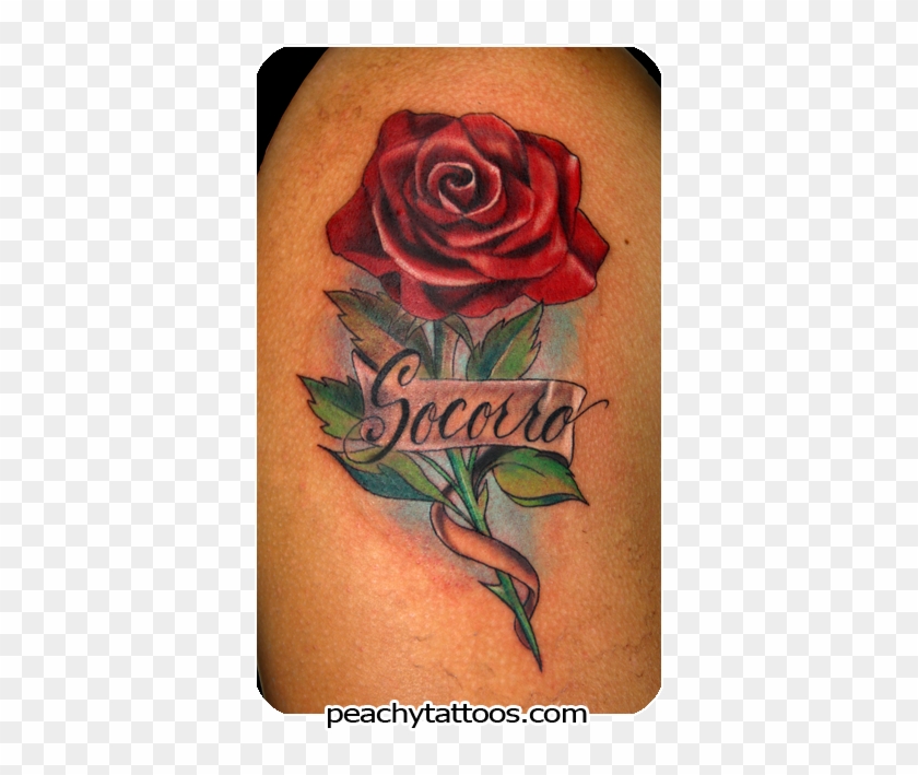 Faith And Mama Banner Nice Red Rose Old School Tattoo - Rose Tattoo Design With Name #840264