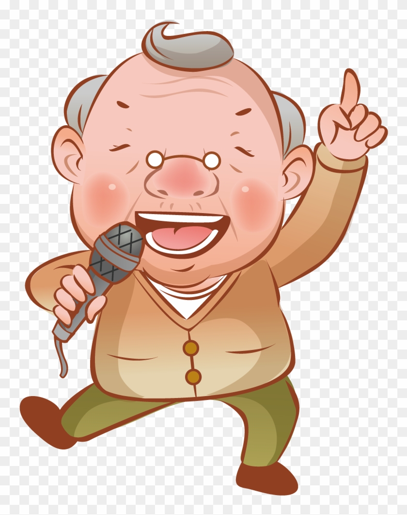 Cartoon Illustration - Singing Grandfather - Cartoon #840583