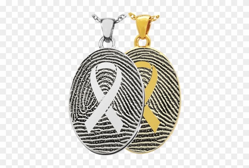 Oval Fingerprint Jewelry With Awareness Ribbon Shown - Awareness Ribbon Fingerprint Oval Sterling Silver Cremation #841732