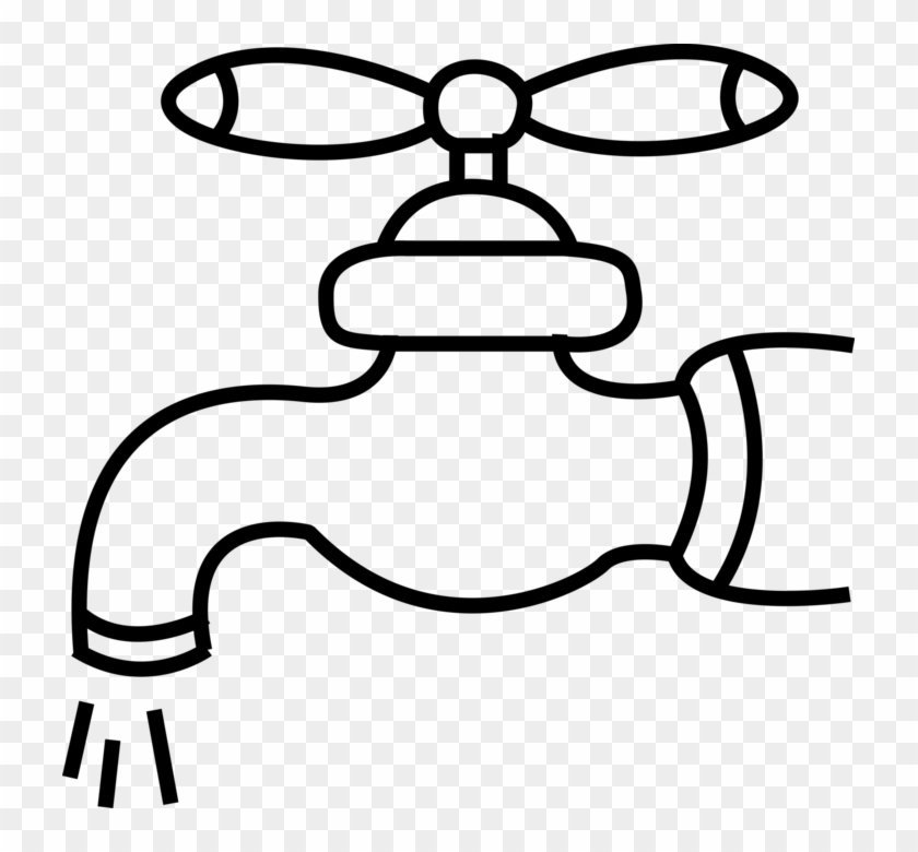 Vector Illustration Of Water Tap Sink Faucet Controlls - Line Art #843945
