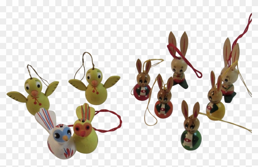 9 Miniature Easter Bunny And Chick Wood Ornaments Vintage - Plush #845691