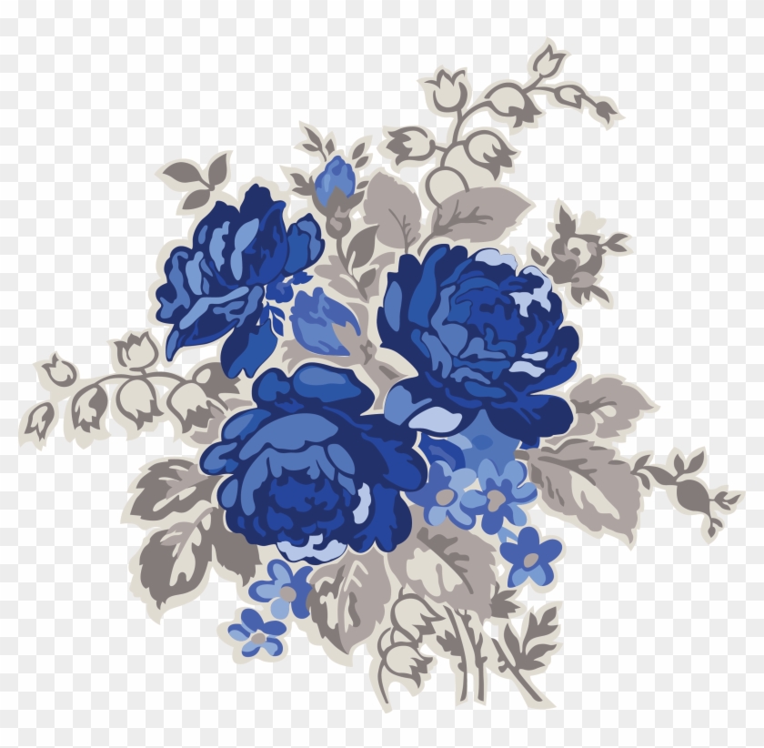 My Design / Blue Flowers - Blue Vintage Floral Pattern Background #846165