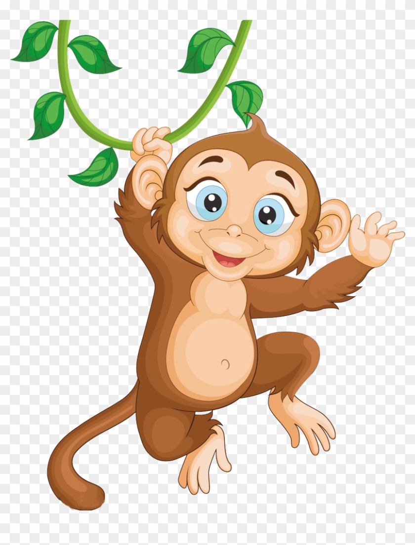 Monkey Illustration - Jumping Monkey - Monkey Hanging From Tail Cartoon #846830