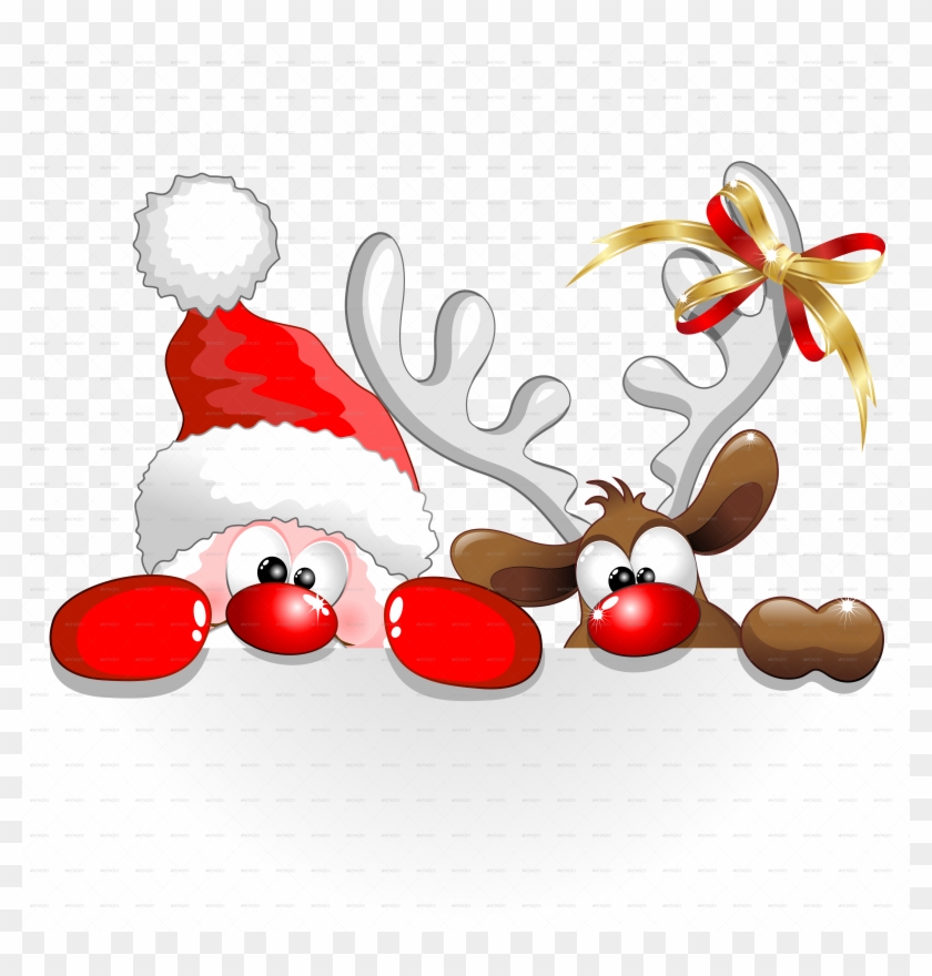 A Funny Christmas Santa And Reindeer Cartoon Png 5000 - Christmas Art Reindeer #847831
