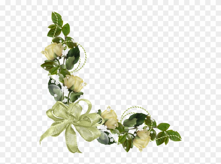 Roses And Greens Floral Corner - Soft Flower Corners Transparent Background #847902