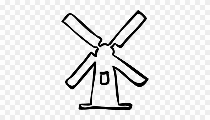 Windmill Outlined Hand Drawn Rural Building Vector - Hand Drawn Windmill #848095