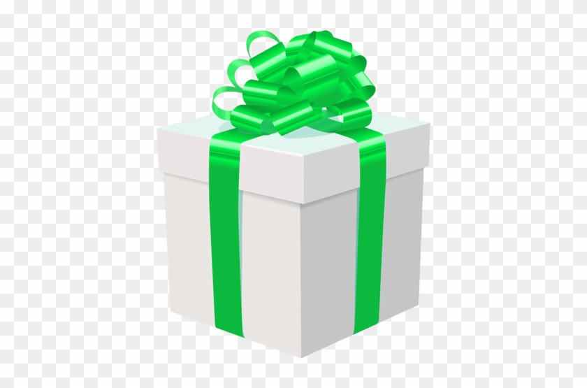 White Gift Box Green Bow Icon - Caja De Regalo Verde Png #848342
