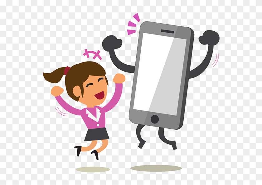 Cartoon Smartphone Helping A Woman To Go Shopping - Happy Mobile Cartoon Png #848498