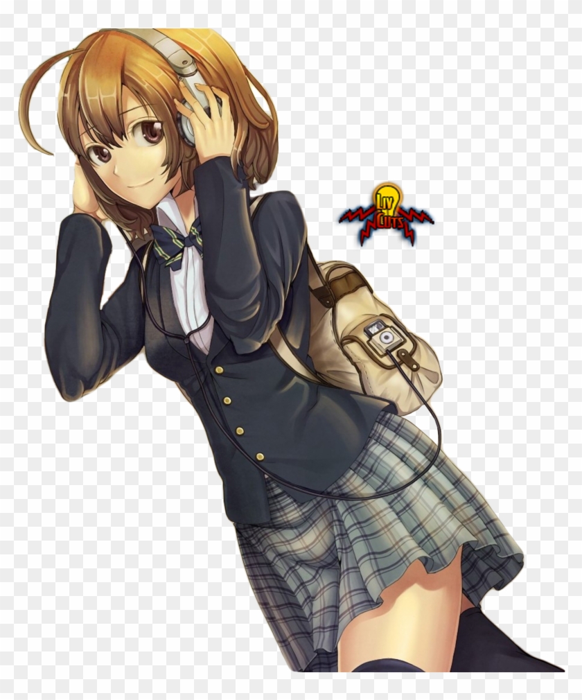 Anime Girl With Headphones Clipart - Anime High School Girl With Headphones #848687