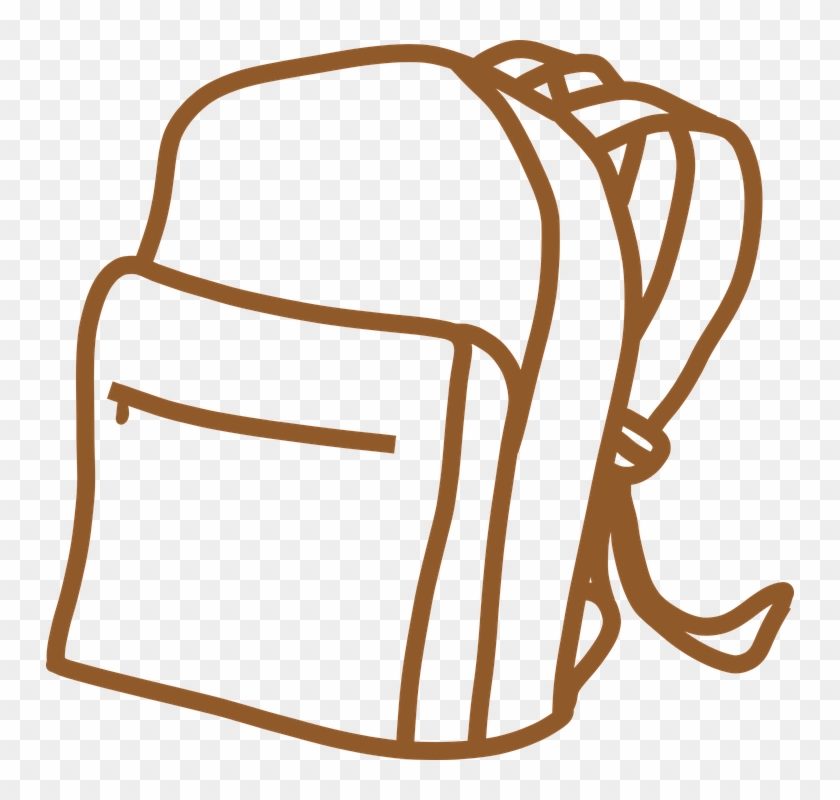 Vintage Clipart Of Backpack, Brown, Outline, Bag, School - School Bag Outline #849316