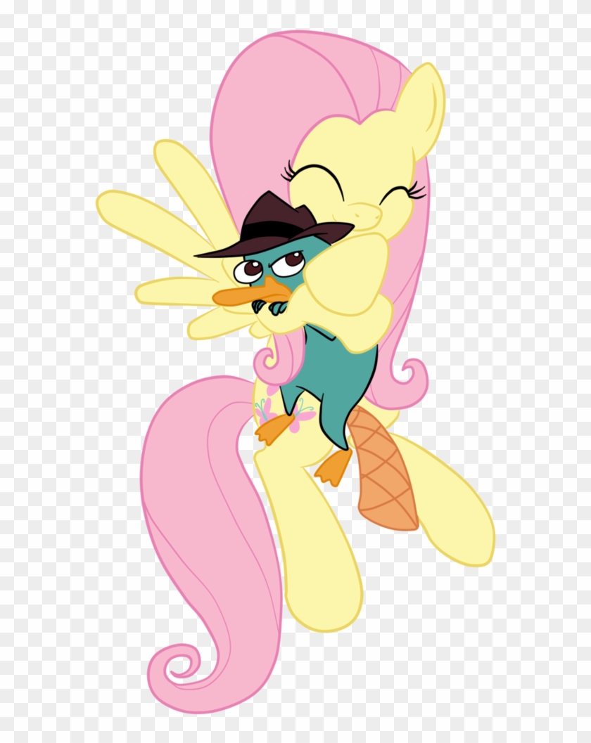 Sugumi-gumi, Crossover, Cute, Fluttershy, Hug - Fluttershy And Perry #850365