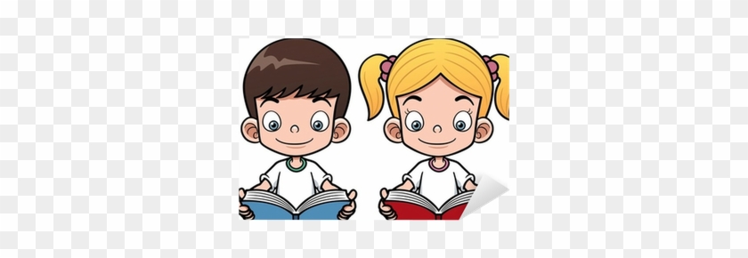 Vector Illustration Of Cartoon Boy And Girl Reading - Cartoon Boy And Girl Reading #850584
