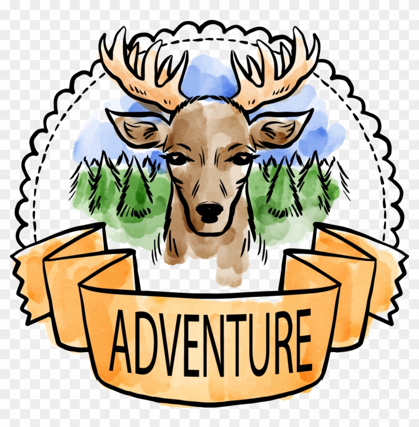Red Deer Watercolor Painting Forest Clip Art - Art Print: Allen's Adventure Is Out There 1, 13x13in. #850921