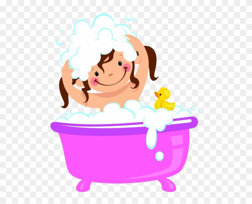 Bathing Bathtub Bubble Bath Clip Art - Girl Taking A Bath Cartoon #851076