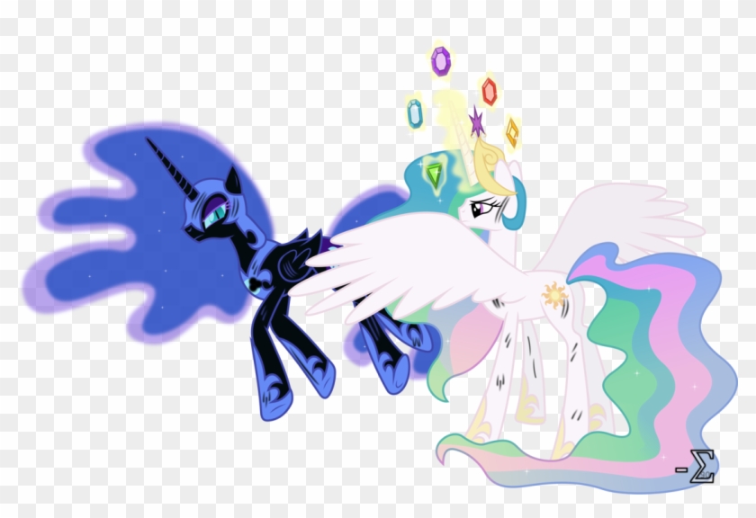 Princess Celestia And Nightmare Moon Battle Badly By - Mlp Nightmare Moon And Celestia #851958