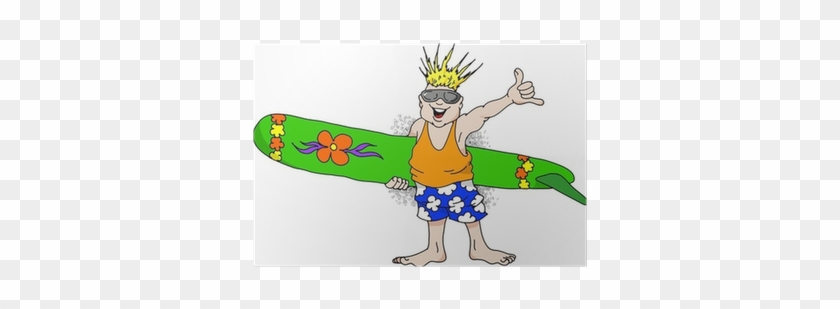 Cartoon Image Of A Very Happy Man With A Surfboard - Cartoon #852498