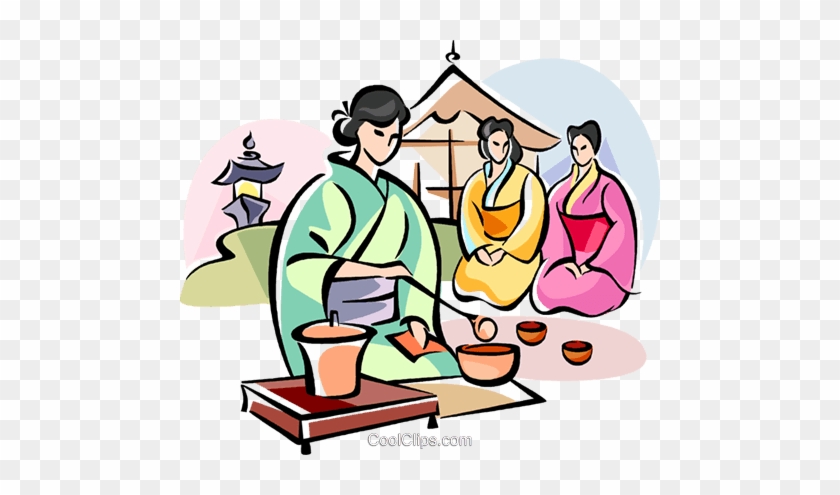 Japanese Girl Serving Tea Royalty Free Vector Clip - Japanese Tea Ceremony Cartoon #855949