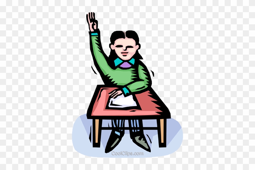 Student Raising His Hand Royalty Free Vector Clip Art - Cartoon Girl With Her Hand Up #856251