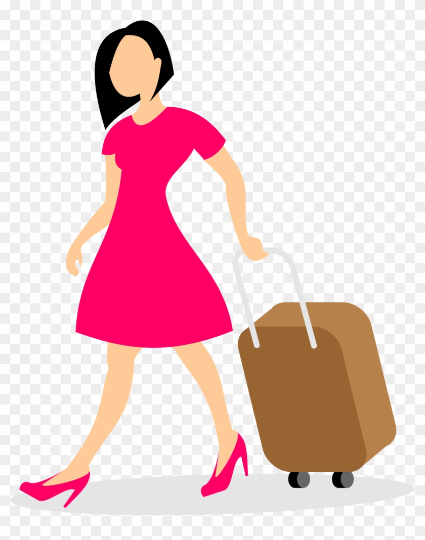 Woman With Luggage Baggage Clip Art - Lady With Luggage Png #856415