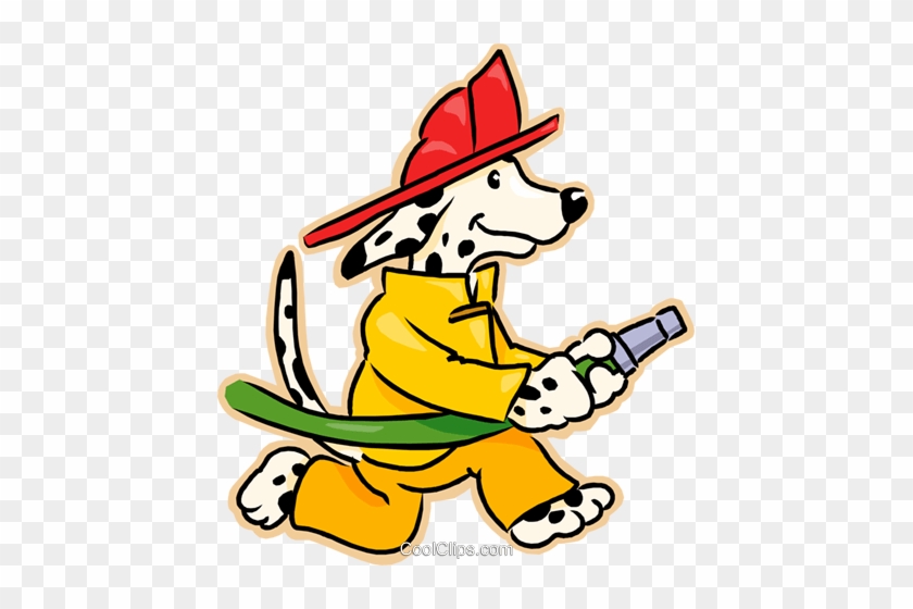 Dog With Fire Hose Royalty Free Vector Clip Art Illustration - Firefighter Dalmatian #856661